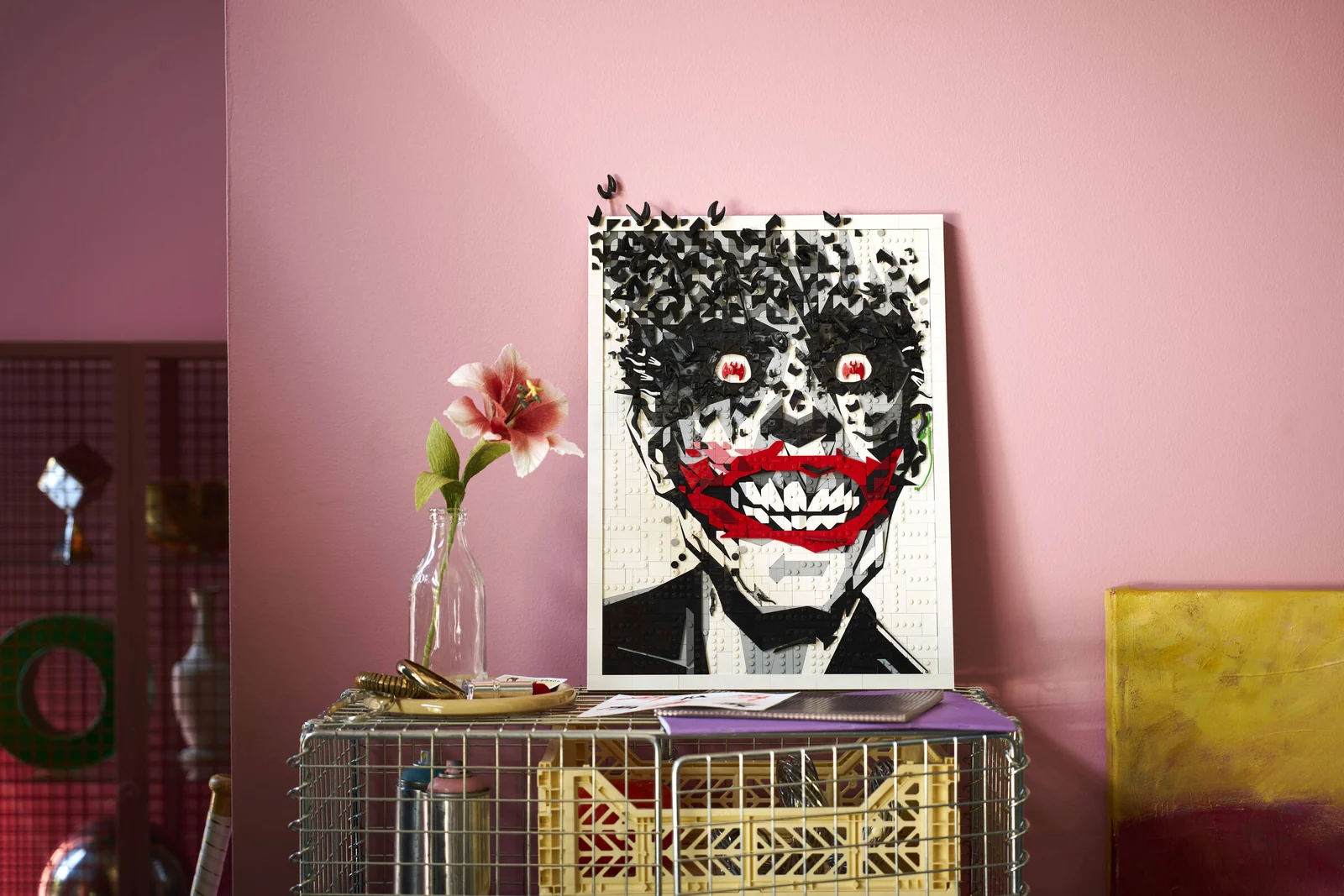 LEGO 67012 The Joker Wall Art Comic Cover standing on a shelf